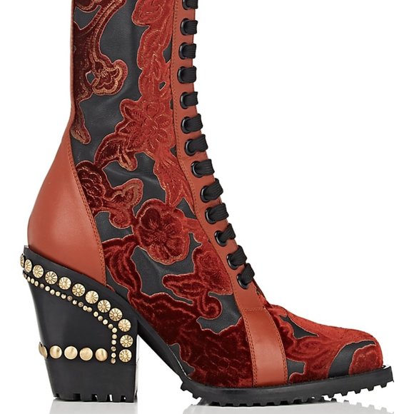 NIB Chloe Rylee Velvet & Leather Ankle Boots Size 39 - Picture 4 of 12